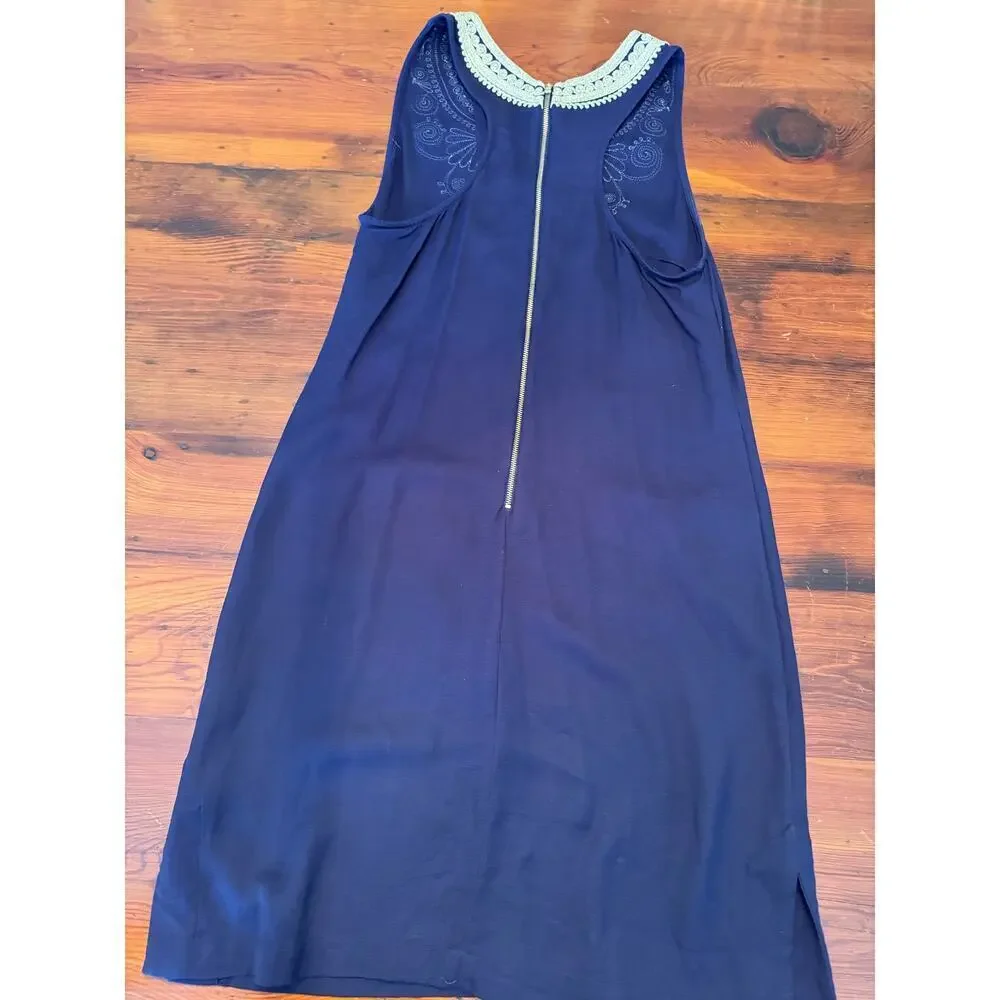 Lilly Pulitzer navy blue sleeveless shift dress gold details size 2